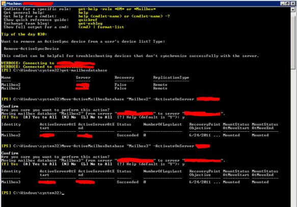 Power shell command on mailbox server